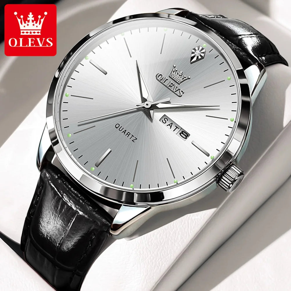 OLEVS Men's Dual Calendar Business Quartz Watch – Luminous & Waterproof