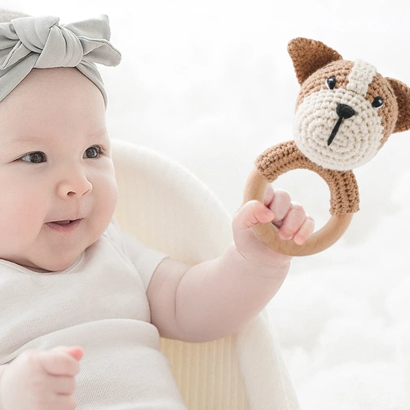Wooden Teether Rattle - Soothing Music Ring with Rabbit Design for Babies - Pretty & Polished