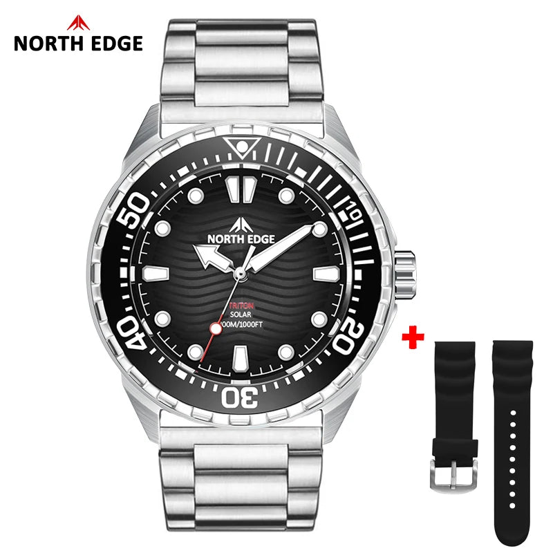 NORTH EDGE TRITON-TI Solar-Powered Titanium Diving Watch – 300M Waterproof